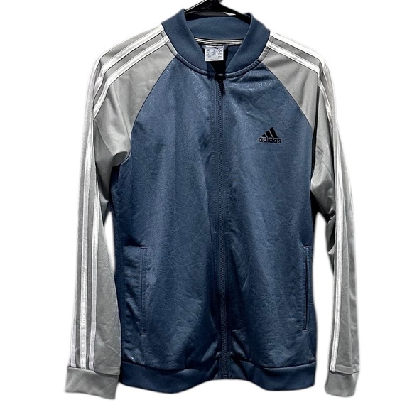 Adidas Blue and Gray Women’s Track Jacket Full Zip Light Floral Print Size M - Picture 1 of 9